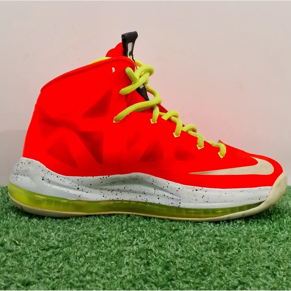 Nike LeBron 10 X Shoes Youth Size 4Y Bright Crimson Black Volt Athletic Sneakers